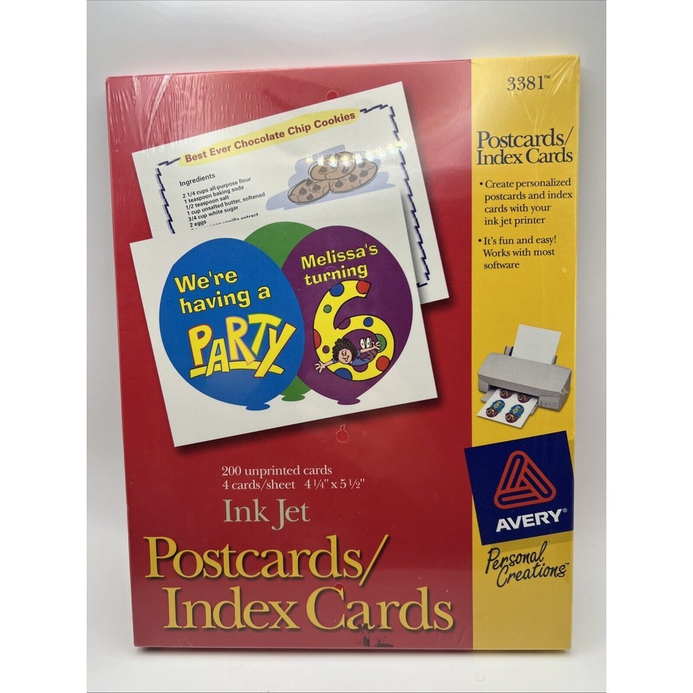 200 Avery 3381 Inkjet Postcards Index Cards 4 per sheet 5.5 X 4.25" White‎ NEW